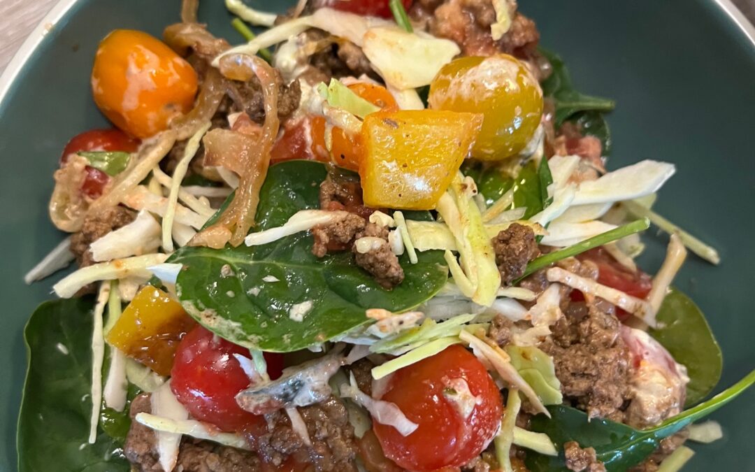 Beef Fajita Salad with Roasted Poblano Dressing