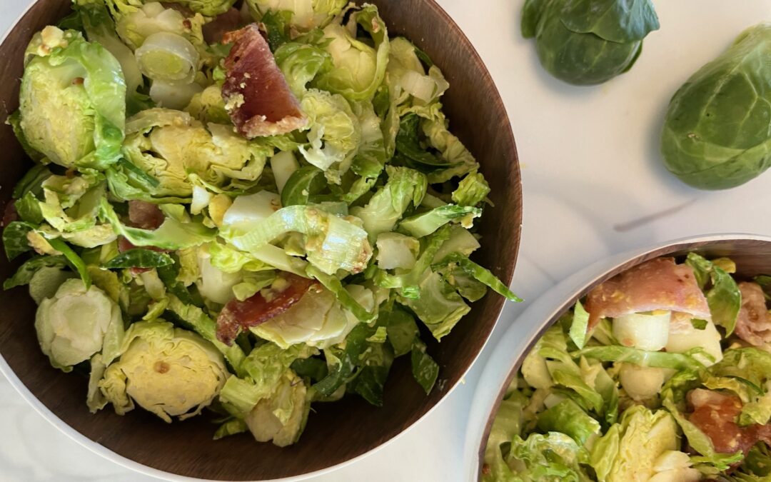 Shredded Brussel Sprouts Salad with Bacon and Egg