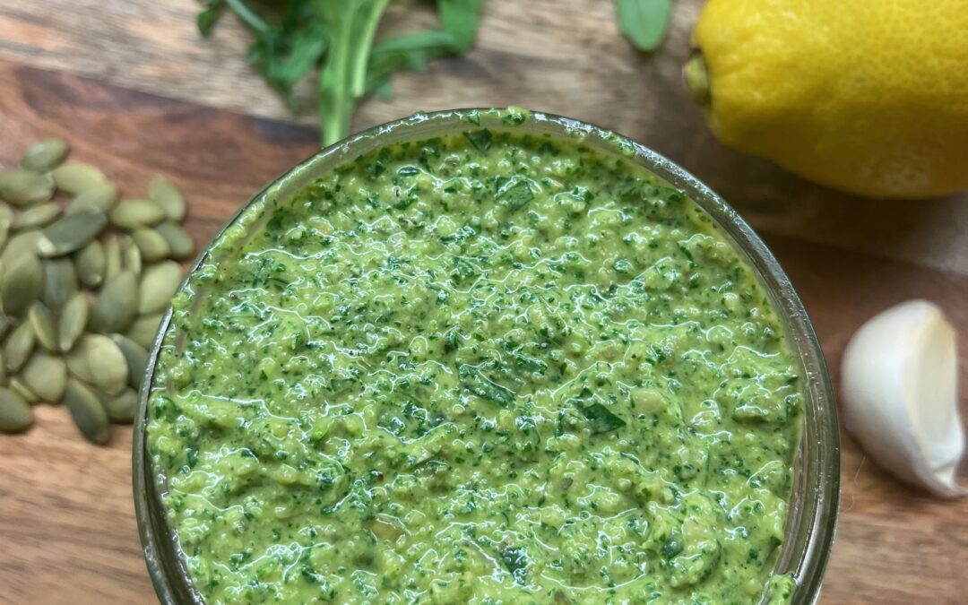 Arugula Pumpkin Seed Pesto nut free dairy free vegan